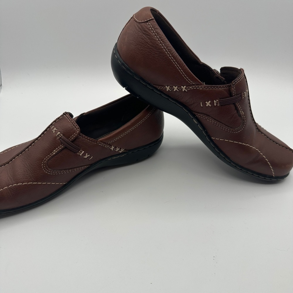 Clarks Bendables Sixty Delta Loafers Women 9M Brown Leather Button 35063 Comfort - Picture 4 of 7
